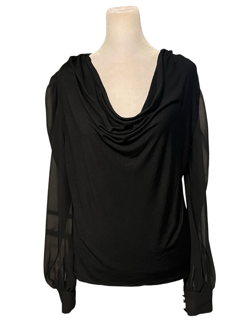 Generation Love Black Lex Combo Chiffon Drape Neck Sheer Arm Top Small